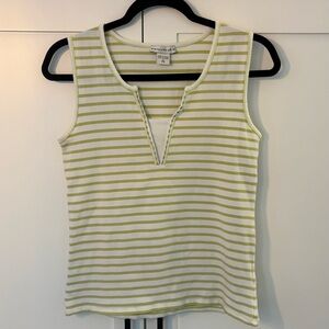 Chic Striped Tank Top - Olive and White